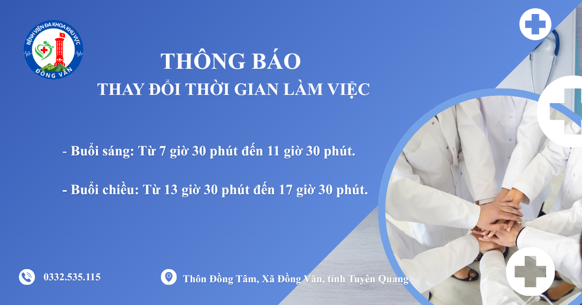 THÔNG BÁO Thời gian làm việc của Bệnh viện đa khoa khu vực Đồng Văn trực thuộc Sở Y tế tỉnh Tuyên Quang